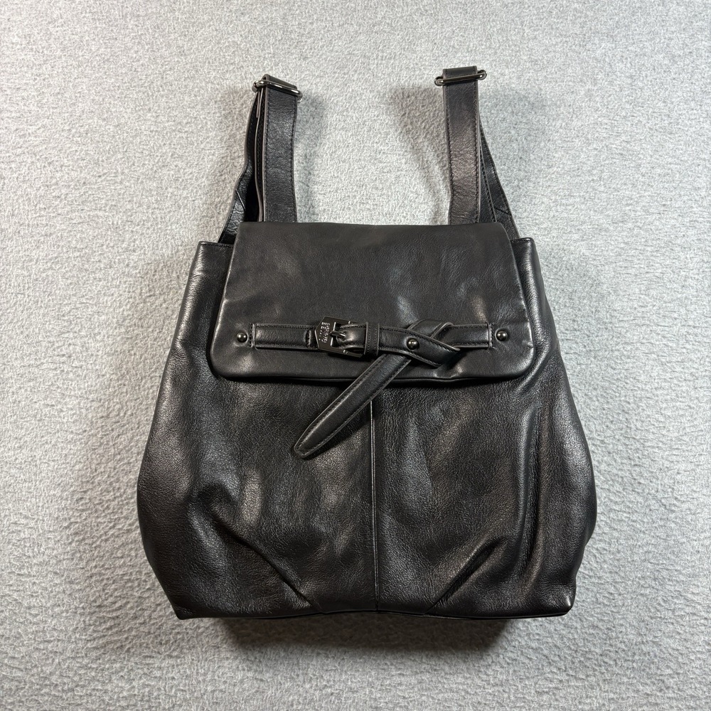 Aimee Kestenberg Black Leather Convertible Backpack Purse Buckle Flap Shoulder